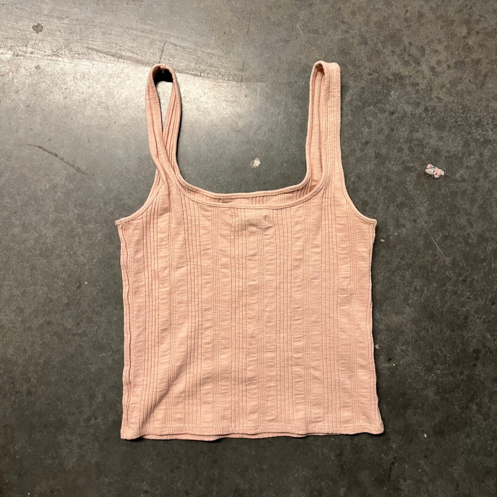 American Eagle Ribbed Square Neck Tank Top Peach Pink Small Sleeveless Basic